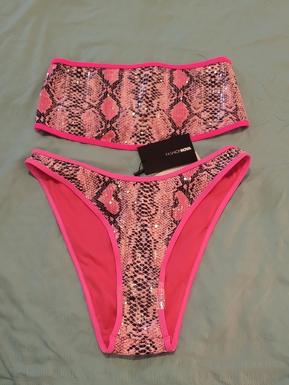 Fashion Nova Hot Pink Snake-Print Bandeau Bikini